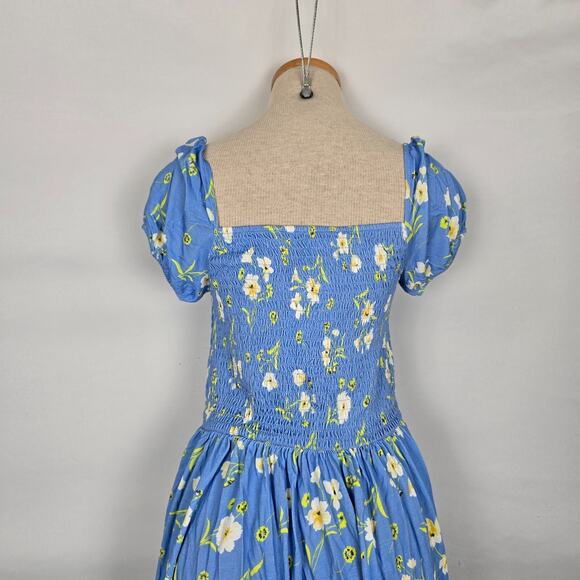 French Connection Dress Women's 6 Blue Yellow Floral Mini Cap Short Sleeve NWT - Picture 3 of 16